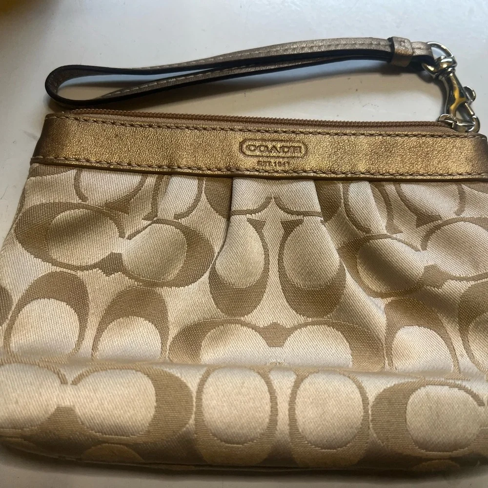 Coach Gold Signature Canvas Wristlet